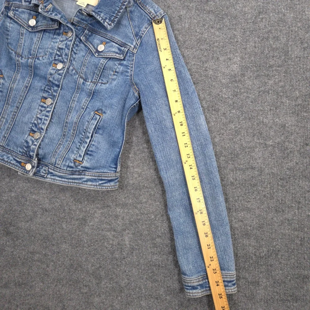 Anthropologie Pilcro Denim Trucker Jacket Womens M Blue Cropped Medium Wash - Picture 7 of 10